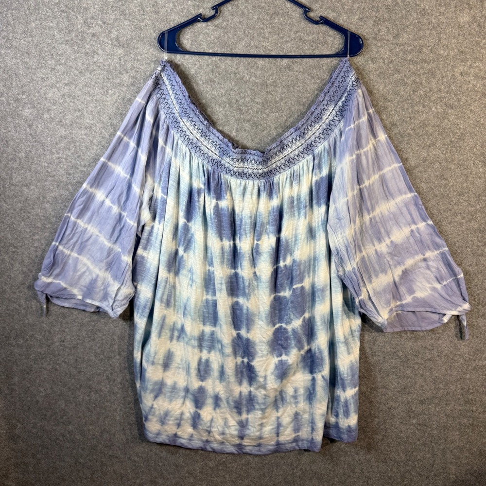 Vintage America Blues Women's 3X Tie Dye‎ Smocked Off Shoulder Blouse Top